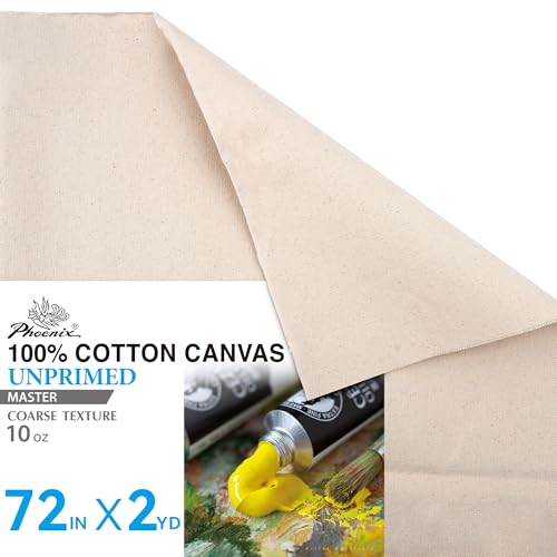 PHOENIX Unprimed Canvas Fabric by The Yard - 72 Inch x 2 Yard (6ft) 10 oz Heavy Duty Cotton Duck Cloth for Oil & Acrylic Painting, DIY Stretching and Professional Art Projects - size: 72" x 2 yard