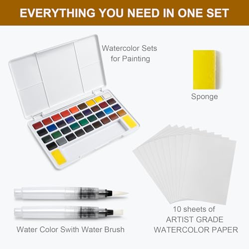 Woomer 36-Color Watercolor Paint Set for Beginners with Large Mix Palette