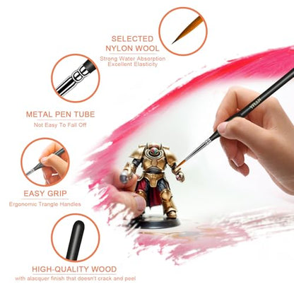 6Pcs Miniature Paint Brushes Set with Triangular Handles - for Acrylics, Oils, Watercolors & Paint by Number, Figurine(Black) - size: 6PCS