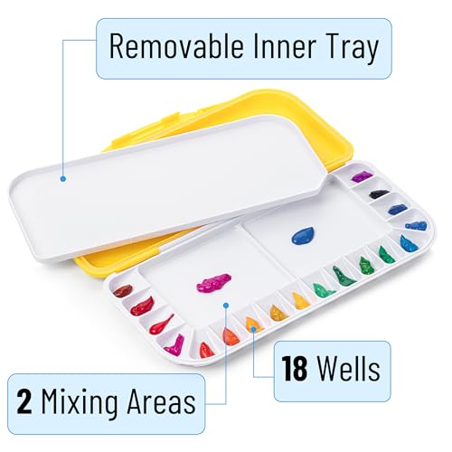 Mr. Pen- Airtight Watercolor Palette with Lid, 18 Wells & 2 Mixing Areas (Pack of 2) - color: Yellow, size: 2 Pack