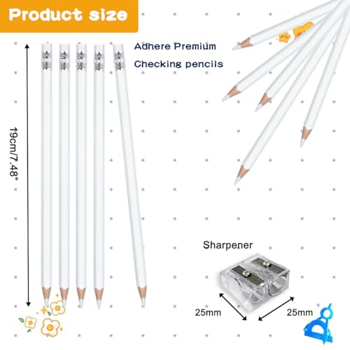 Adhere 25pcs Checking Pencils Erasable colored Pencils Pre-Sharpened #2 HB,for Checking Tests Grading,Map Coloring, editing Office Favors,including a Free sharpener. (White) - color: White