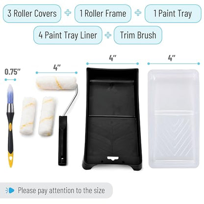 Bates- 4-Inch Paint Roller Kit, 10 pcs, Roller Set with Microfiber Sleeves & Frame, Tray, Tray Liner and Trim Brush for Walls, Cabinets, Interior, Exterior, House Painting Supplies - style: Microfiber 4", 10 pcs