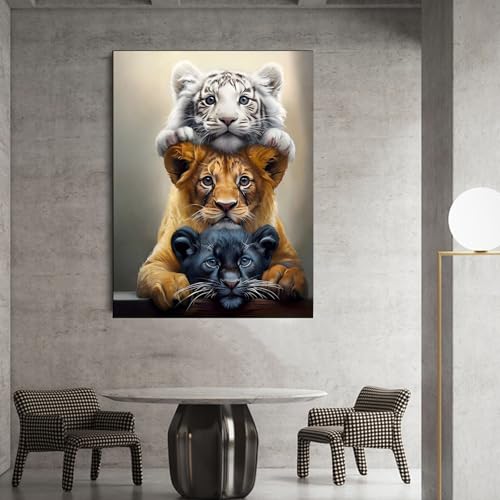 Diamond Art Kits for Adults,Three Tigers Diamond Painting Kit 11.8x15.8inch | 5D DIY Full Round Drill Paint by Diamond,Diamond Dot Gem Art Crafts,for Home Art Wall Beginners - color: KM48-1