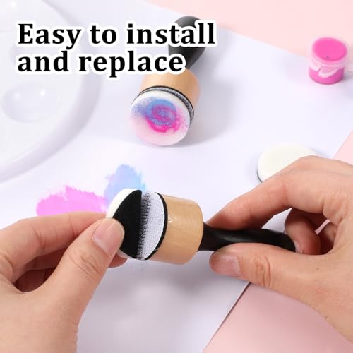 26 Pack Mini Ink Blending Tool Set, 2 Round Mini Applicator Tools and 24 Replacement Foam Pads Daubers for Crafting Scrapbooking Painting Drawing Art Supplies Handle Embossing Stencils