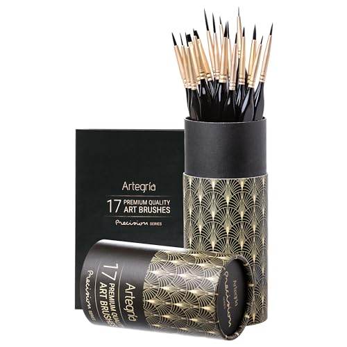 ARTEGRIA Detail Paint Brush Set, 17 Fine Tip Miniature Brushes - color: Black - 17pcs