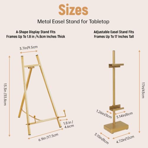 Gold Metal Easel Stand & 17" Adjustable Tabletop Easel Stand for Display