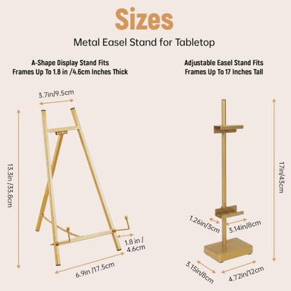 Gold Metal Easel Stand & 17" Adjustable Tabletop Easel Stand for Display