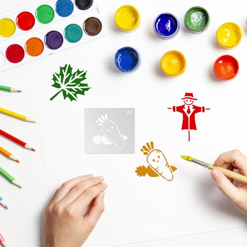 Fall Stencils for Painting, 64 Pcs 3" Templates for Cards Gift Tags | Reusable & Easy to Clean, Harvest & Autumn Icons, Party Favor Bags, Classroom Projects, Scrapbooks, Beginner Friendly - color: Autumn