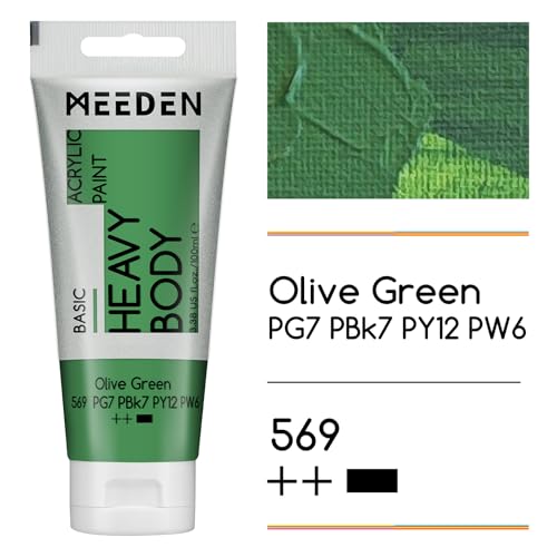 MEEDEN Acrylic Paint Olive Green: 100ml/3.38oz x 2 with Titanium White - color: Olive Green, size: 2 Tubes