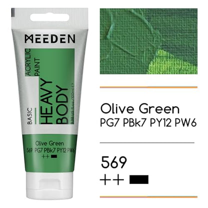 MEEDEN Acrylic Paint Olive Green: 100ml/3.38oz x 2 with Titanium White - color: Olive Green, size: 2 Tubes