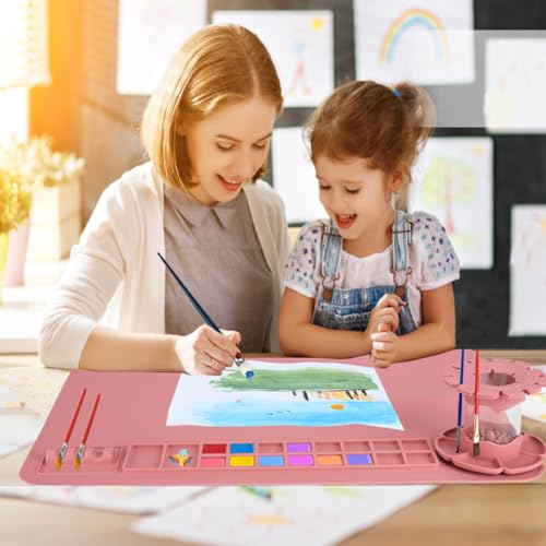 Silicone Craft Mat, 20"x 16" Painting mat Palette for Resin Casting Mold Mat, Nonstick Craft Sheet with Removable Cleaning Water Cup for Painting, Clay, Art, DIY Projects (Red) - color: Red