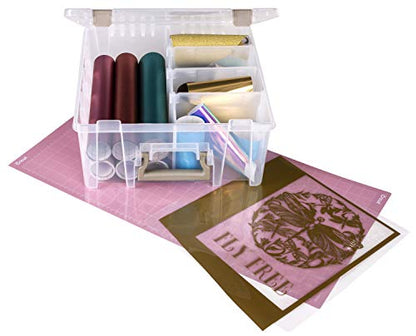ArtBin 6990ZZ Super Satchel Double Deep 3-Pack, Portable Art & Craft Organizers with Handles, [3] Plastic Storage Cases, Clear & Gold