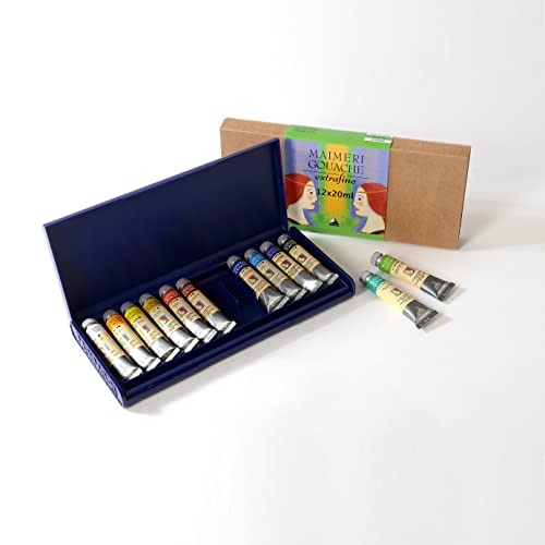 Maimeri Artist Gouache Plastic Box Set - Set of 12 Colors, 20 ml tubes