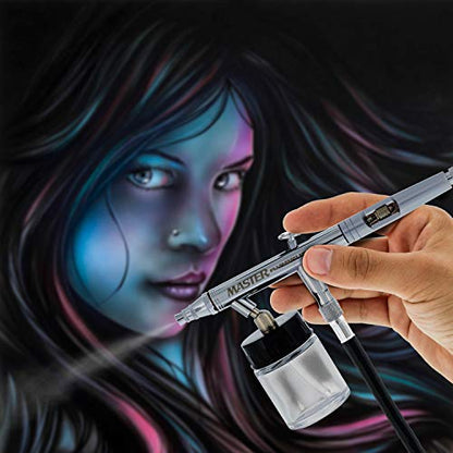 Master Airbrush S62 Dual-Action Siphon Feed Airbrush Gun Set, 3 Nozzles, 3/4 oz Bottle, 6-Foot Braided Hose - Air Brush Guns for Painting and Aerografo Artwork - size: 0.3/0.5/0.8mm