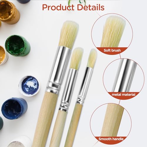 Wooden Stencil Brushes Set, Natural Bristle,6Pcs, 3 Sizes | Wood Paint Template Brush, For Stencil Painting, Painting on Wood Wall, Acrylic, Oil, Watercolor, DIY Art Crafts