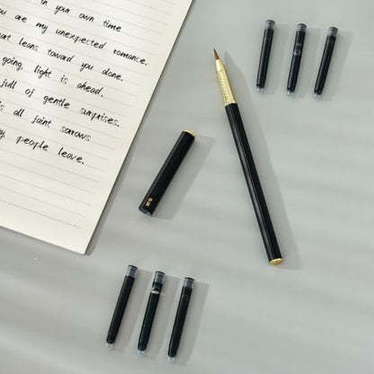 M&G Calligraphy Pen Set, 1 Pcs Fountain Pen with 6 Pcs Refillable Black Ink Cartridges, Soft Brush Tip, Portable Calligraphy Brush Pens for Beginner Hand Lettering Writing Drawing Supplies (Black)