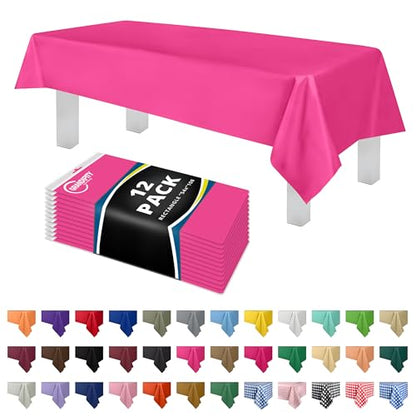 Grandipity Plastic Table Cloth Disposable 12 Pack 54” x 108” Rectangle | Hot Pink Plastic table covers, durable disposable tablecloths, fade and tear-resistent table cover for party, event - color: Hot Pink, size: 54in. x 108in. Rectangle