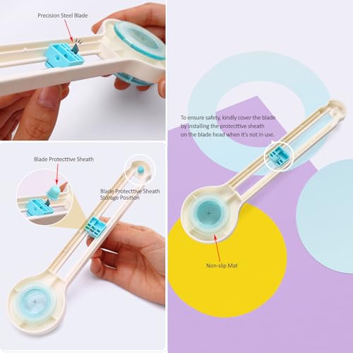 KW-triO Circe Cutter for Paper Crafting Circular Cutter Tool Visible Center of Circle Rotary Compass Circle Cutter Adjustable Cutting Diameter Ranges from 3 in to 12.6 in (Cyan & White, Large)