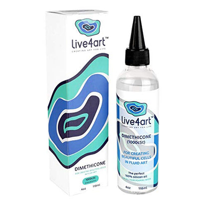 Dimethicone Acrylic Silicone Oil for Pouring, 4 Ounces, 1000cSt, for Artists - Non-Toxic, 100% Pure Liquid Oils to Create Cells in Paintings - Professional Fluid Art Supplies