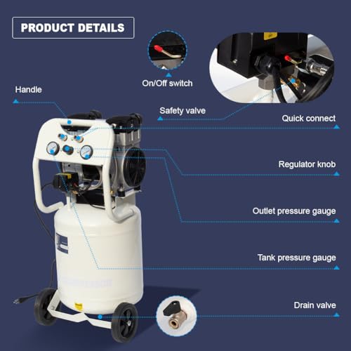 Portable Air Compressor, Ultra Quiet Oil-Free Electric Air Compressor 115 PSI Max with 8.5 CFM, Quick Recovery, 11 Gallon Tank, Ideal for Tire Inflation, Air Tools & Garage Auto Repair - size: 11 gallons
