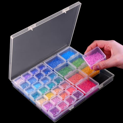 RJ-Sport Dual-Sized Bead Organizer with 28 Small & 8 Large Inner Boxes | Storage Container Box for Diamond Bead Art, Jewelry and Small Items - color: 28 + 8 large