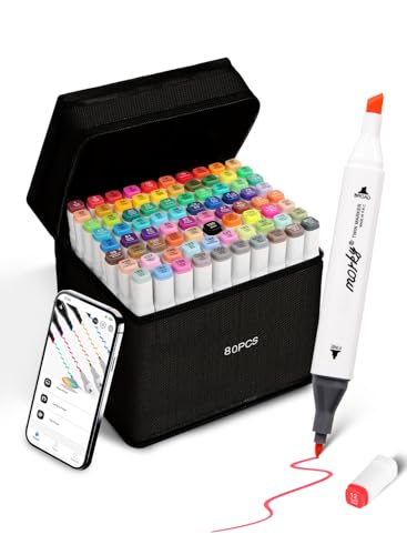 80 Colors Alcohol Markers with Free App Chisel & Fine Tip Coloring Markers | Alcohol-Based Markers for Adults Artist | Dual Tip Artist Markers for Drawing Sketching llustration | Great Gift Idea - color: 80 Colors