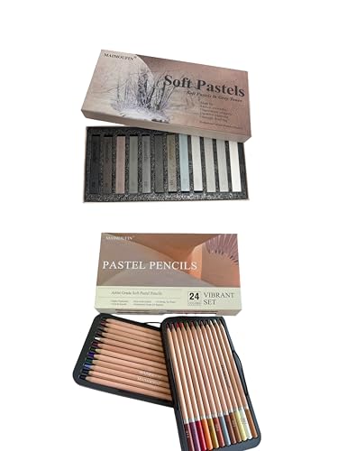 12-Pack Grey Tone Square Soft Pastels&24 Colors Soft Pastel Pencils