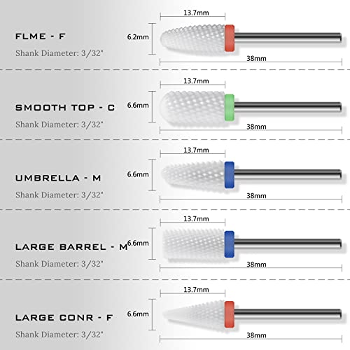 Ceramic Nail Drill Bit 10Pcs-3/32 Nail Drill Bits for Acrylic Nails,Professional Electric Nail Drill for Crystal Nail Extension Nail Removal,The Short Handle Does Not Shake., 1.0 Count - size: Combo 04