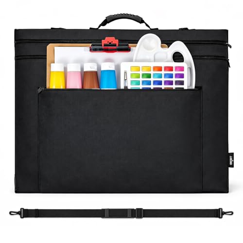 JJRING 23x31 Art Portfolio Tote Bag With Shoulder Strap, Black | Large Carrying Storage Case With Handle For Artwork, Posters, Canvas, And Drawing Boards - size: 23''*31''