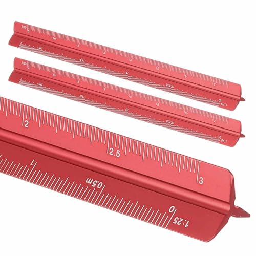 HARFINGTON 2 Pcs Architectural Scale Ruler, 7 Inch Metric Aluminum Alloy Architect Triangular Small Scale Laser-Etched Blueprint Drafting Ruler for Architects Engineers, Red - color: Red, size: 7 Inch