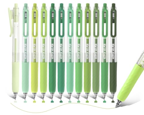 Acrylic Gel Pens for Coloring, 12 Green Colors Set | 0.7mm Tip , Retractable Colored Pens, Perfect for Coloring, Writing, Drawing, Journaling, Note Taking, Black & White Paper - color: Green