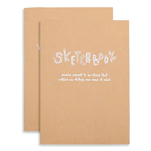 Kraft Cover Drawing Notebook & Sketchbook – Set of 2 Blank Plain Sketch Books – 125g Thick Paper, 200x280mm Paper Ideal for Drawing & Sketching- 128 sheets/256 Pages – 180 Degree Opening, 2pcs - size: 200x280mm
