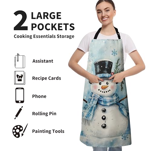 Lovely Snowman Apron Winter Snowflakes Cooking Apron Winter Aprons Xmas Blue Snowflakes Kitchen Aprons With Two Pockets for Baking Crafting Painting - color: Winter Snowman