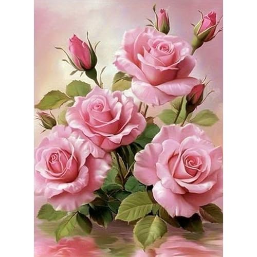ZHUDENGXJL Rose Flowers Diamond Art Kits for Adults Beginner,Pink Rose Diamond Painting for Adults,DIY 5D Full Drill Diamond Art Kits,Home Wall Decor 12 x 16 inch - color: DZ886