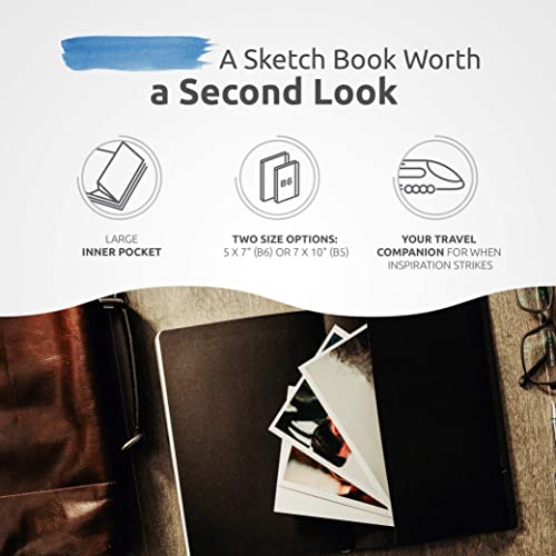 ZenART B6 (5x7) Travel Artist Small Sketchbook/Drawing Book - 120GSM 160P | Lay Flat, Soft Cover, Pocket, Strap, Acid-Free Mini Drawing Notebook - Art Sketch Book for Drawing, Dry & Light Wet Media - color: B6 Spotty Leather 120gsm, size: B6 (5" x 7")