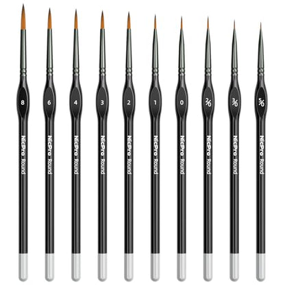 Nicpro 10 PCS Detail Paint Brushes Set, Miniature Brushes for Fine Detailing & Art Painting - Acrylic, Watercolor, Oil, Models, Paint by Numbers, Craft - size: Detail