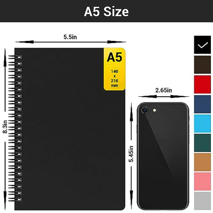 EUSOAR Spiral Notebook Journal, A5 3packs 5.5"x8.3" Hardcover Blank Kraft Sketch Notebook Journals Bulk，College Wirebound Memo Notepads Diary Planner Notebook with Unlined Paper 120pages/60sheets - color: Black, size: A5-3 Packs