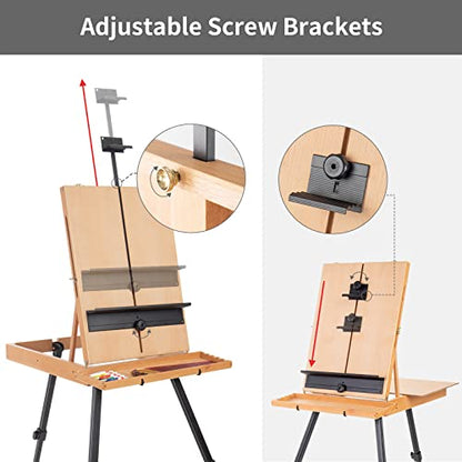 Large French Style Easel, Portable Field & Studio Sketchbox | Plein Air Adjustable Tripod Easel with Detachable Drawer for Display, Painting, Sketching