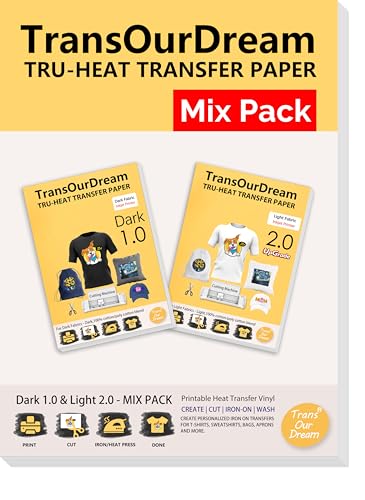 TransOurDream Printable Heat Transfer Paper for Dark and Light T Shirts (10+10 Sheets, 8.5x11, Mix Pack) Iron on HTV Vinyl Transfers Paper for Inkjet Printers (D1L2) - color: Mix, size: 20 Sheets