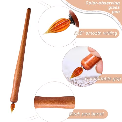 Wooden Handmade Glass Dip Pen Glass Calligraphy Pen for Writing Painting Signing Calligraphy