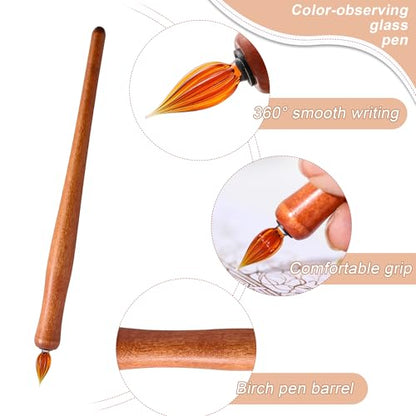 Wooden Handmade Glass Dip Pen Glass Calligraphy Pen for Writing Painting Signing Calligraphy