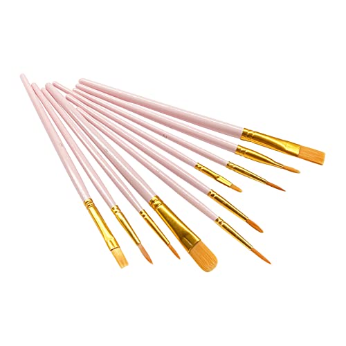 1 Pack Paint Brushes Set, 10 Pcs Nylon Hair Painting Brushes for Watercolor, Oil, Acrylic Paint, Pink
