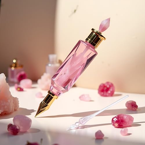 Handmade Glass Dip Pen,Glass Signature Pen,Crystal Vintage Dip Pen,for Writing, Drawing, Signatures, Calligraphy Pens Drawing Media,Painting, and Art Supplies (Pink)
