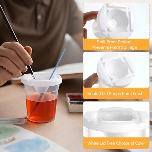 LIQWEI 30 Pack No Spill Paint Cups with Lids for Kids, Reusable | Spill Proof Paint Water Cup Plastic Containers for Painting School Classrooms Arts Crafts Supplies (3 x 3 Inch)