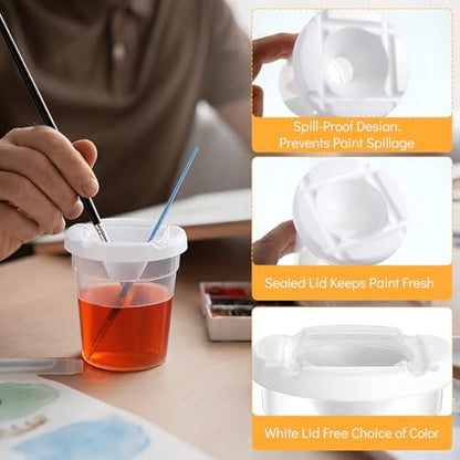 LIQWEI 30 Pack No Spill Paint Cups with Lids for Kids, Reusable | Spill Proof Paint Water Cup Plastic Containers for Painting School Classrooms Arts Crafts Supplies (3 x 3 Inch)