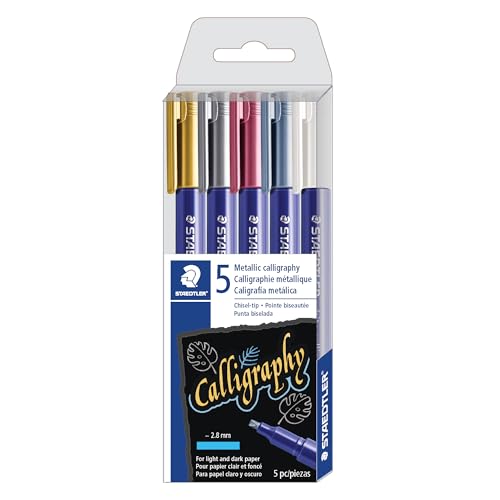 Staedtler metallic calligraphy markers, 5 metallic colours for light and dark paper, 8325 TB5
