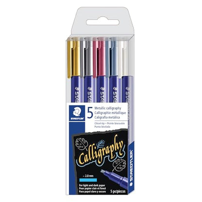 Staedtler metallic calligraphy markers, 5 metallic colours for light and dark paper, 8325 TB5