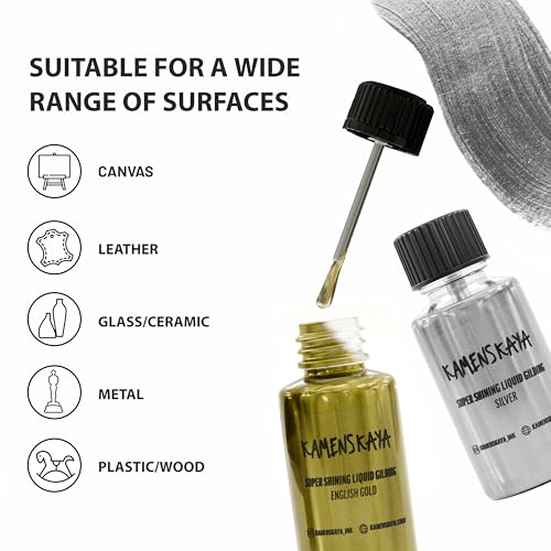 KAMENSKAYA English Gold Leaf Paint, Liquid Gilding Paint, 0.68 fl oz | Liquid Leaf Paint with Natural Metallic Pigment, Strong Shine, One-Coat Coverage, Built-In Brush – Made in EU - color: English Gold, size: 0.68 Fl Oz (Pack of 1)