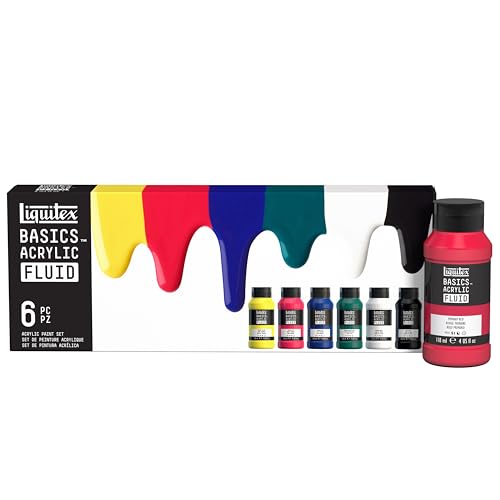 Liquitex BASICS Acrylic Fluid Paint, 12 x 118ml (4-oz.) Bottle Set | Super Versatile, Fine Art Pigments; Fluid Consistency, Vibrant satin colors, Permanent, Lightfast, Water-Resistant Finish - style: 6 x 118ml (4-oz.)