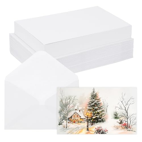 Awclub 50 Sets Blank Watercolor Cards with Envelopes, 140lb/300GSM Cotton Watercolor Paper Cards for Art Painting Creative Greeting Cards, 5x7 Inch